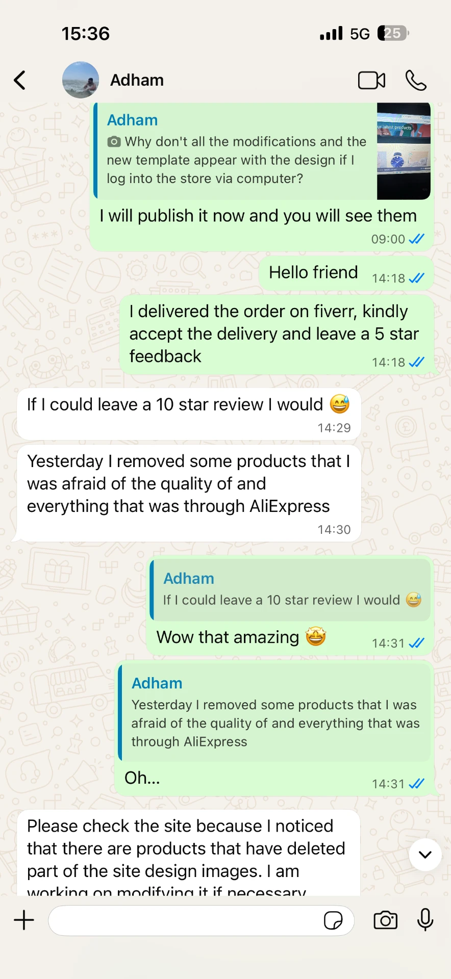 Message from Adham, Ecommerce store owner